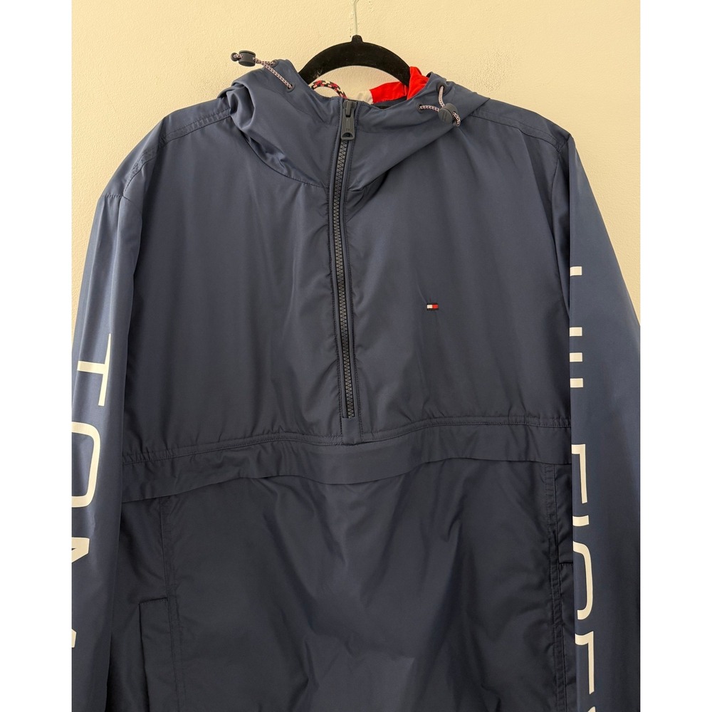 Tommy Hilfiger Men's Navy Blue Anorak Logo Sleeve Half Zip Jacket Size M - Picture 2 of 6